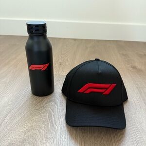 🆕 F1 Formula 1 Black with Red Embroidery Unisex Hat Cap & Stainless Steel Bottle